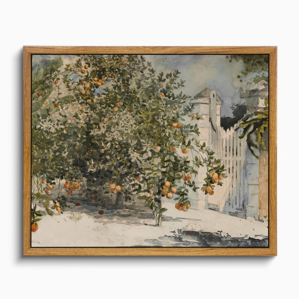 NWT 9"x11" Country Orange Trees Landscape Framed Canvas Wall Art